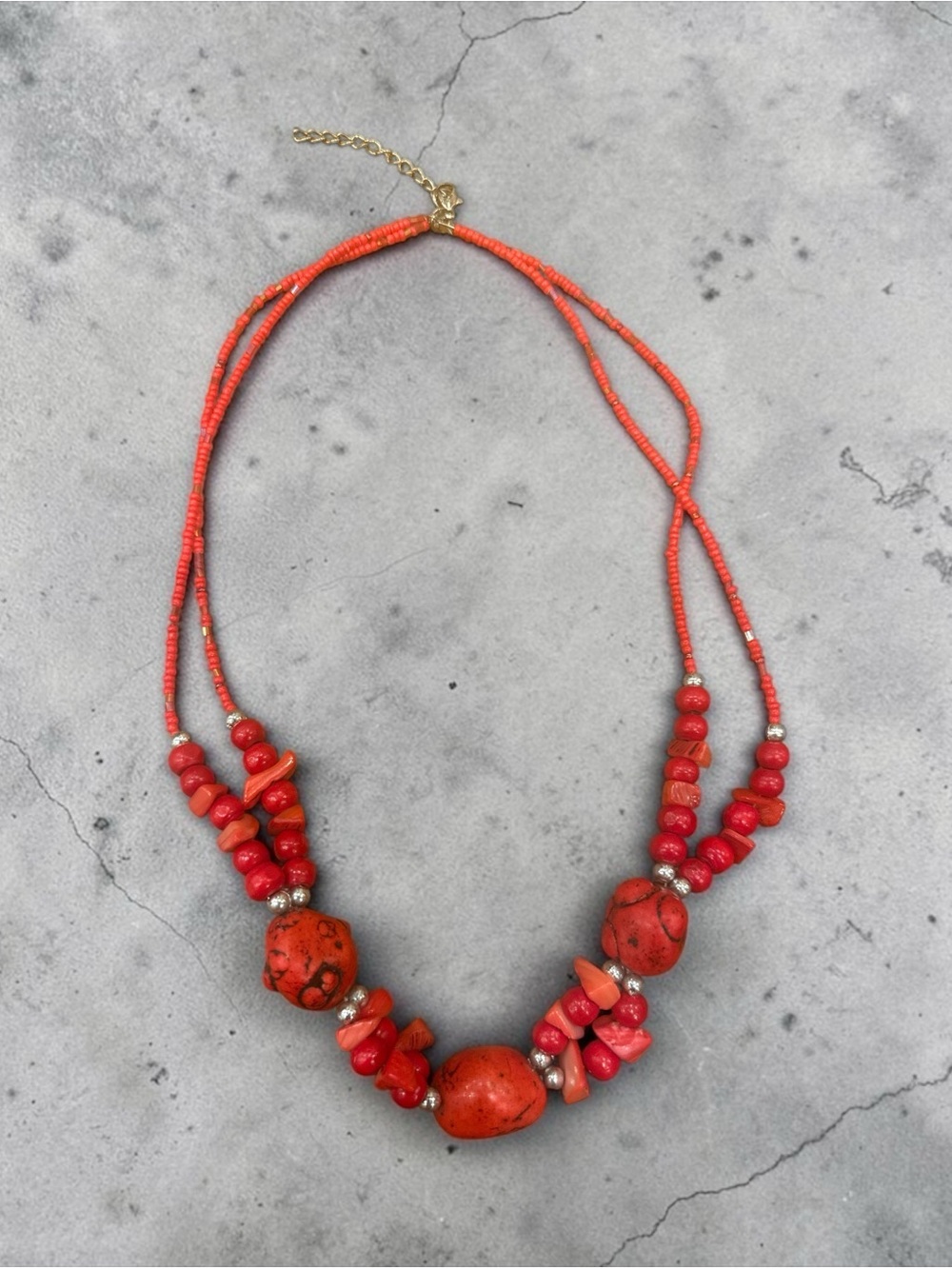 Red Howlite & Shell Chip Necklace